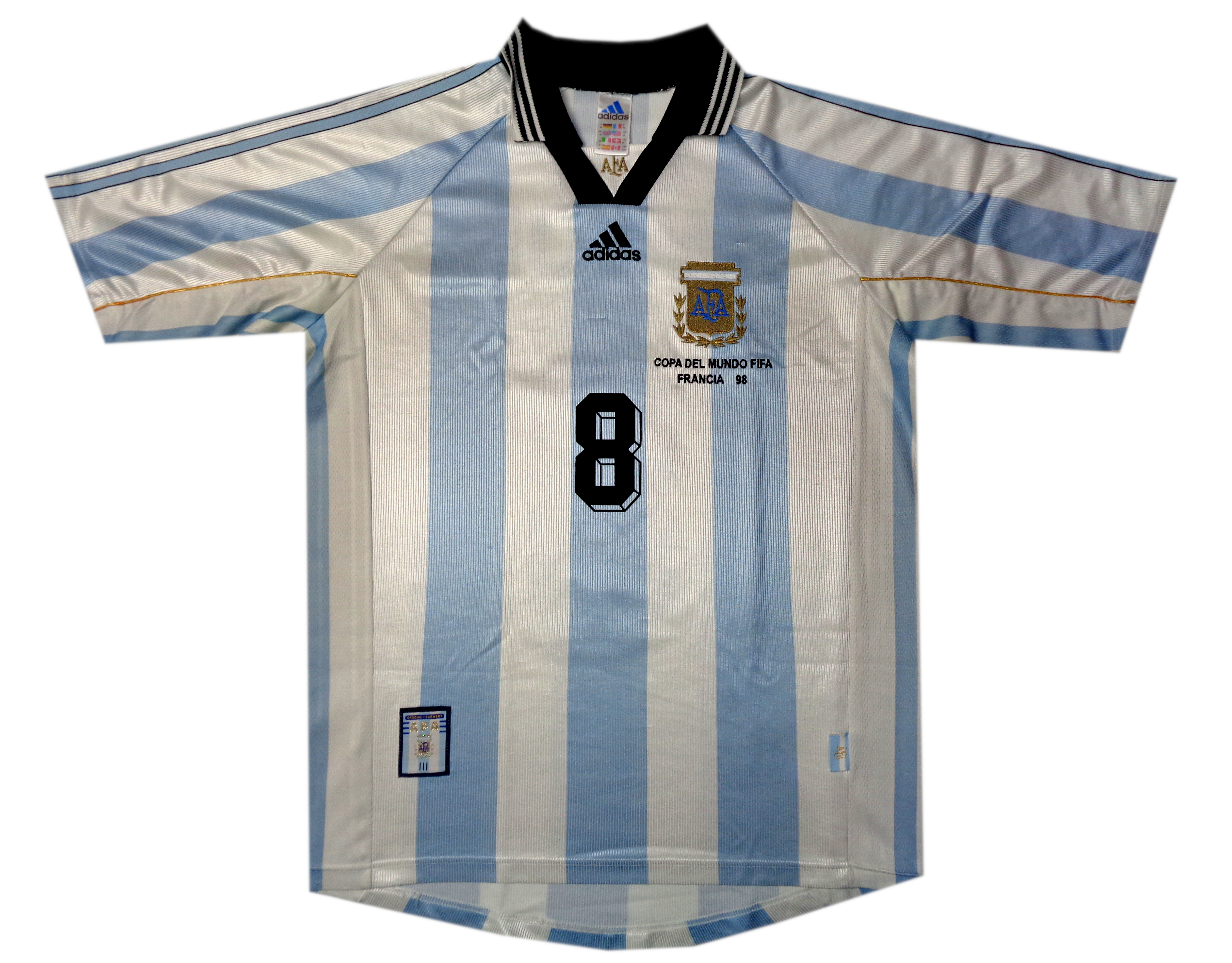 SIMEONE #8 - ARGENTINA 1998 WORLD CUP SHIRT - ADIDAS - SIZE MEDIUM